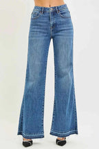 RISEN High Rise Wide Leg Jeans With Released Hem Raw Hem Denim Pants b509779bc8634b18834b6e46b3352724-Max-Origin Trendsi