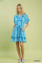 Umgee Floral Tie-Waist Boho Mini Dress