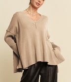 Davi & Dani Women’s Tan Oversized Ribbed V-Neck Sweater Tan b50c904d-3a29-4434-9c21-3fe58fe2c674-Max Trendsi