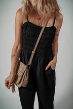 Jumpsuit Black Smocked Spaghetti Straps Wide Leg Overall b50d5b8f-2a1c-4088-8254-d851ce125882-Max Trendsi
