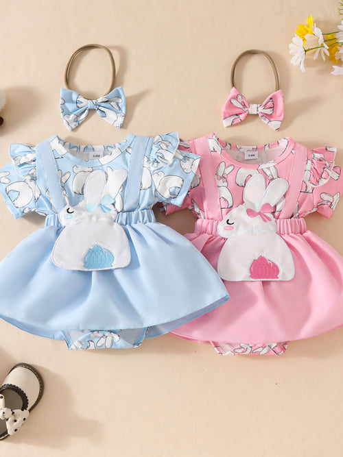 Children's Bunny Applique Bodysuit Dress & Headband Set