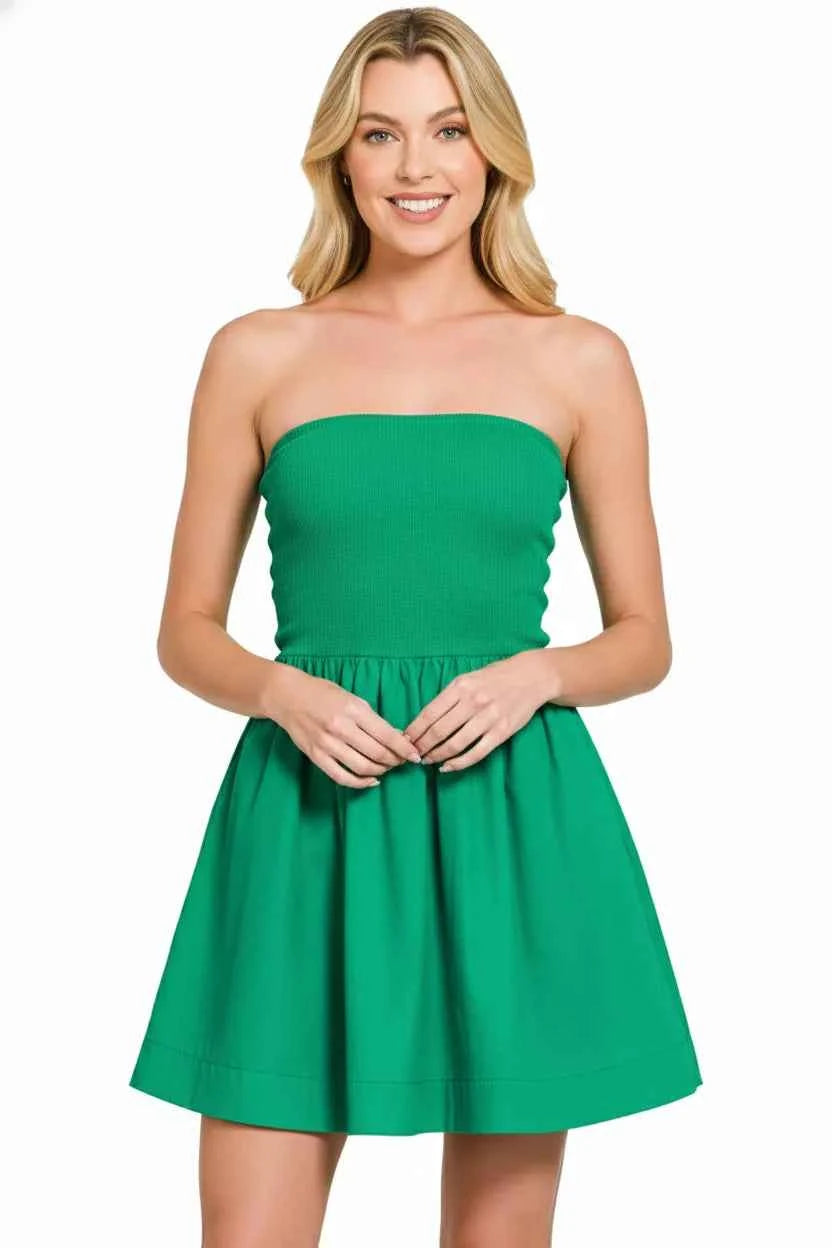 Zenana Combined Knit Tube Top Flare Mini Dress