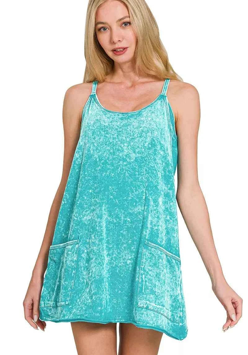 Zenana Cami Mini Dress Acid Washed Light Teal With Built-in Romper Liner LT TEAL b543d50366cd4bceba00db5d8c5ae116-Max-Origin Trendsi
