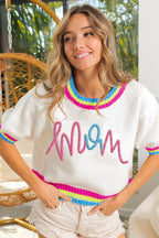 BiBi Sweater White with Metallic Letter Short Puff Sleeve Pullover FUCHSIA MULTI b54e2f1de5524a1890cc8399e7b3e388-Max-Origin Trendsi
