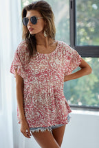 BiBi Blouse Leopard Print Deep Rose Gauze Woven Flutter Short Sleeve Top b5740450-fe6a-469c-bedd-451365ea52f0-Max Trendsi