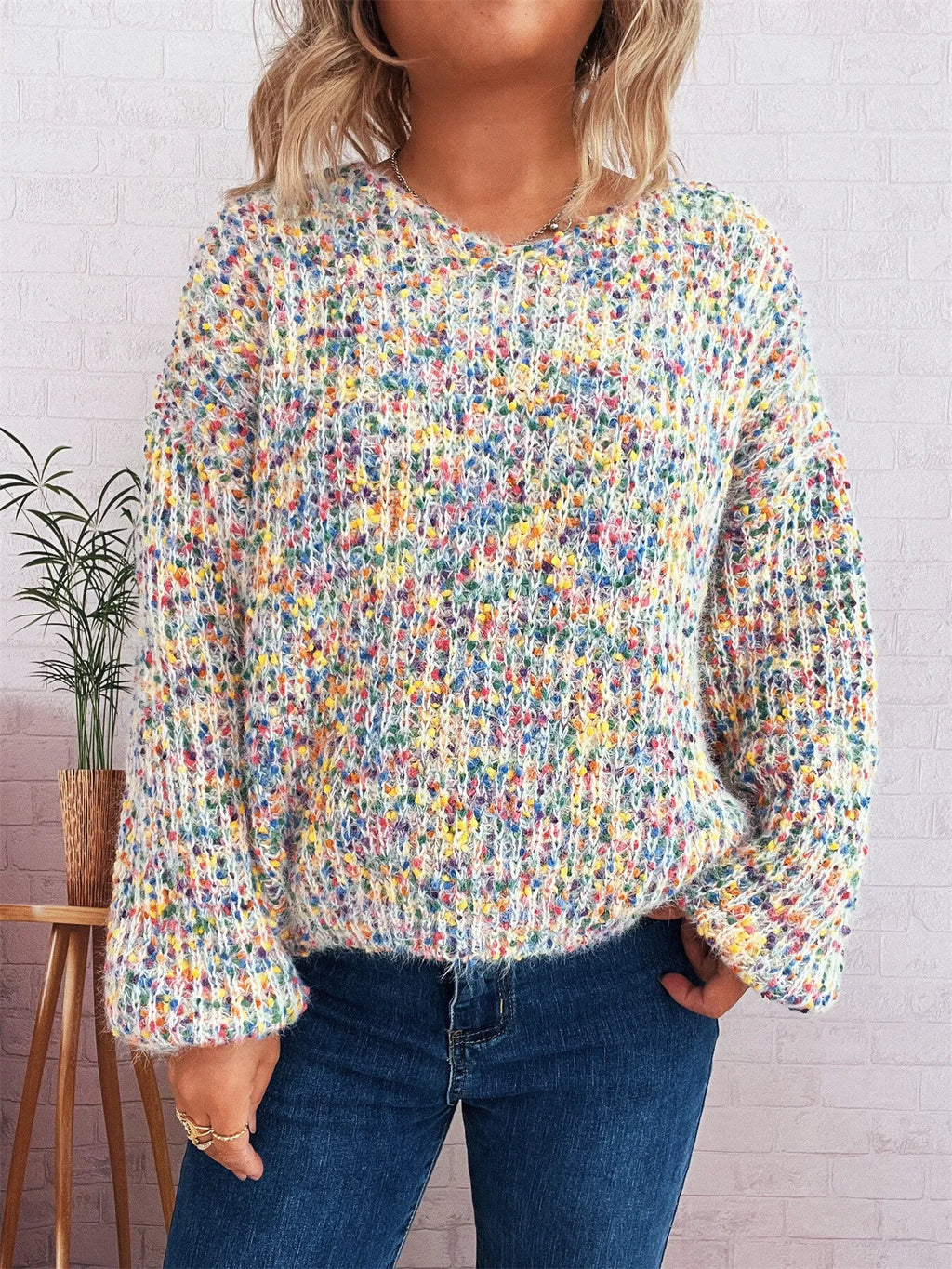 Women's Sweater Colorful Knit Oversized Long Sleeve Pullover b575e78c87034061b890d77cff552924-Max-Origin Trendsi