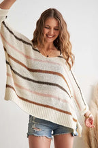 ADORA Sweater Ivory Multi Color Strip Oversized Lightweight Knit Long Sleeve b575eacb51134fecbac915fd93384f90-Max-Origin Trendsi