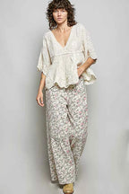 POL V-Neck Crochet Blouse with Scalloped Hem