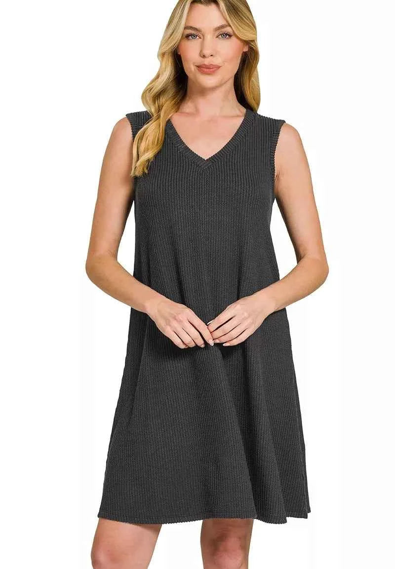 Zenana Mini Dress Black Raised Rib Sleeveless BLACK b57eaf3e4f614182aa054019773f71f1-Max-Origin Trendsi