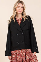 Mittoshop Trench Coat Black Double Breasted Long Sleeve Short Jacket b58553f3-4fb3-45bd-bab6-c48f2a28159c-Min Trendsi