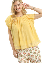 Umgee Crinkle Flutter Sleeve Peasant Blouse