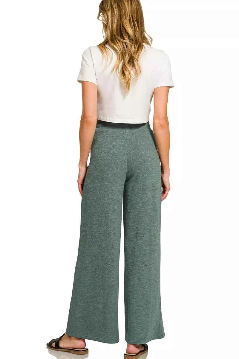 Zenana Cotton Slub Short Sleeve Tee and Pants Set