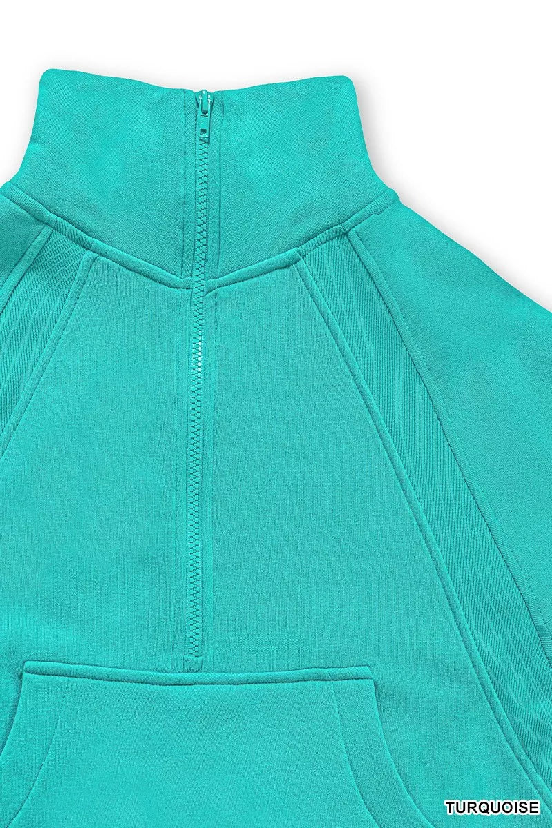Zenana Womens Sweatshirts Turquiose Fleece Half Zip Kangaroo Pocket b5beb0e592ed4331bea837798a757647-Max-Origin Trendsi