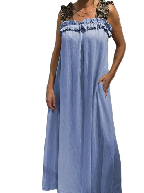 Full-Length Flowy Maxi Dress with Ruffled Straps, Plus Size