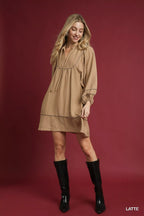 Umgee Mini Dress Latte Brown Boho Peasant Ruffled Long Sleeve with Trim Detail b5d2d22a-8e92-4ed6-8084-eea1659cfa4c-Max-Origin Trendsi