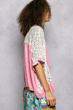 POL Floral Blouse Candy Pink Patchwork Lace Accent Short Sleeve Top b5f2e9bf-b1ee-4361-a3a7-ddf82ef6ed97-Max-Origin Trendsi