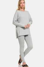 Zenana Outfit Set Brushed Microfiber Top and Leggings Lounge Women's Active Set Lt Grey b6075dfb-6cb2-4974-89cd-849c24be40b2-Max Trendsi