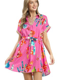 Umgee Floral Print Mini Dress with Belt Women’s Boho Waist Tie S-L