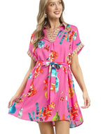 Umgee Floral Print Mini Dress with Belt Women’s Boho Waist Tie S-L