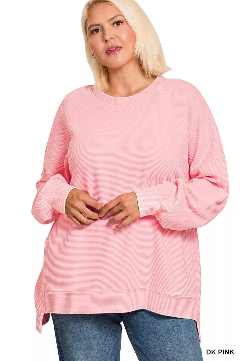 Zenana Women's Sweatshirt Dark Pink Acid Washed Double Ribbed Hi-low Plus Sizes b60d1f7c-fa53-4ce2-8d6d-7d7cd7b066ca-Max-Origin Trendsi