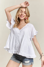 ADORA Cotton Blouse Buttoned Short Ruffled Babydoll White Top WHITE b6144967130440eb996fdc8c64f0f412-Max-Origin Trendsi