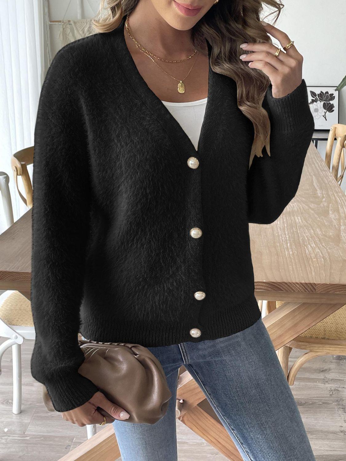 Cardigan Button Up V-Neck Long Sleeve Single Breasted Soft Knitwear b6146250-8bc3-4337-a9db-605c833f85f2-Max Trendsi