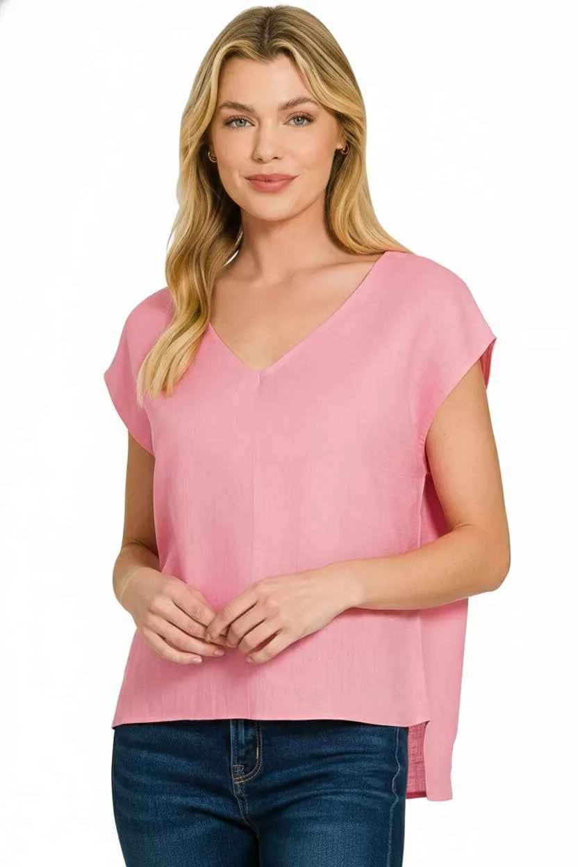 Zenana Linen V-Neck Sleeveless Top