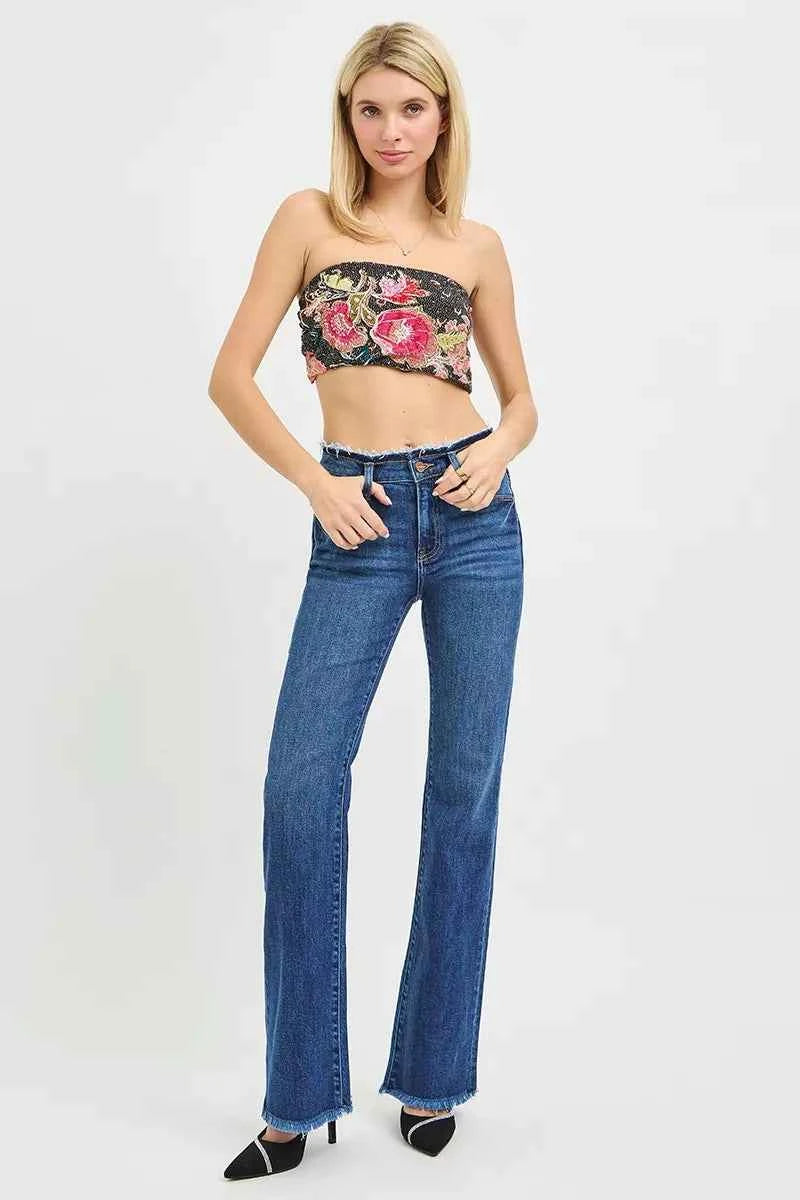 RISEN Bootcut Jeans Mid Rise Frayed Waistband Hem Detail Plus Sizes b6155f4fd92d4976a8e5a6f6e7d4e8f2-Max-Origin Trendsi