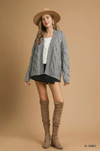 Umgee Womens Cardigan Gray Chunky Cable Knit Open Front b6195429-66fe-46d1-b4f1-3ea2fe50edfd-Max-Origin Trendsi