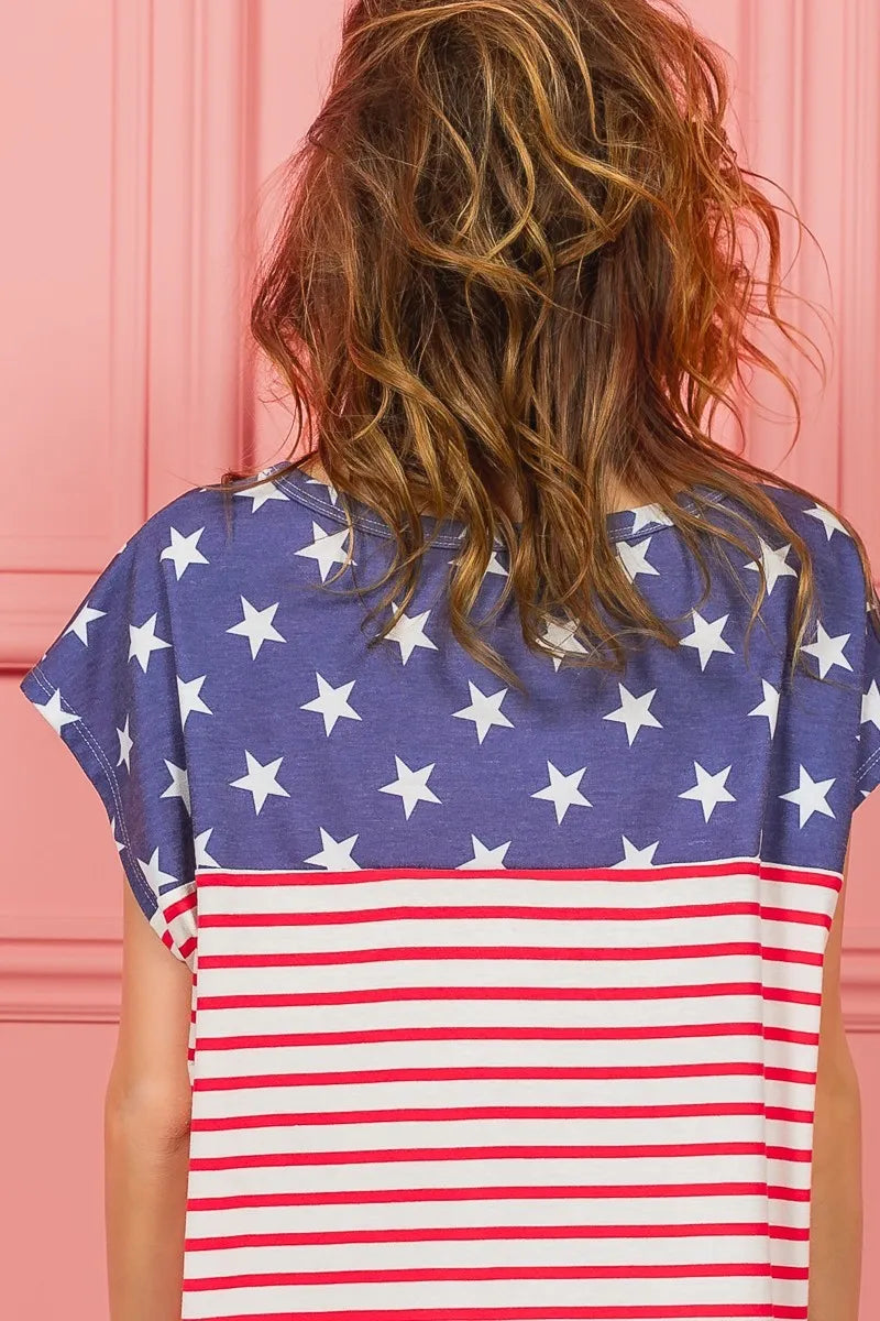 BiBi Cotton T-shirt US Flag Star Rpinted with Stripe Combo Top b61ca1c61b0349fcb6d21f037ce5e1bb-Max-Origin Trendsi