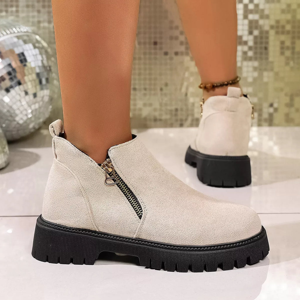 Women's Ankle Boots Faux Suede Round Toe Side Zip Mid Heels Shoes b634cf476b084c80b204ffba70d03ab2-Max-Origin Trendsi