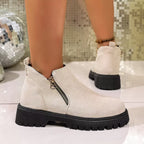 Women's Ankle Boots Faux Suede Round Toe Side Zip Mid Heels Shoes b634cf476b084c80b204ffba70d03ab2-Max-Origin Trendsi