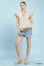 Umgee Blouse Oatmeal Contrast Scallop Trim Linen Cotton Top Short Sleeve b675b921-d829-4d81-a946-0155d7547416-Max-Origin Trendsi