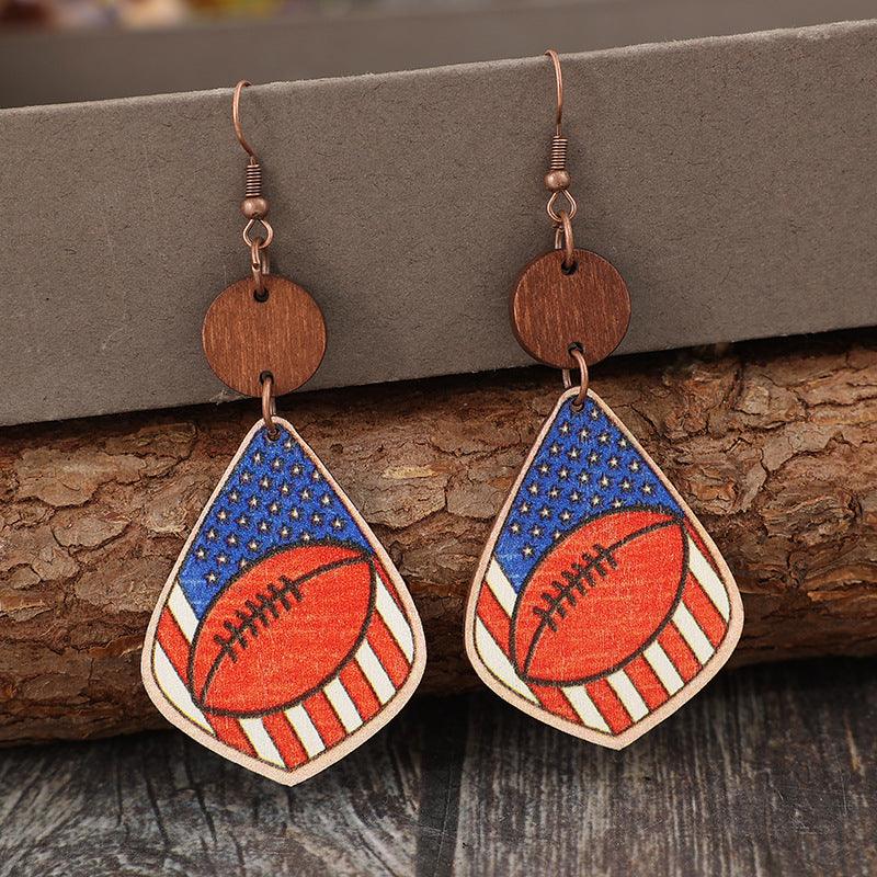 Earrings USA Pattern Ball Wooden Dangle Earrings b6955e53-9278-4a61-bfd3-6f29c537790c-Max Trendsi