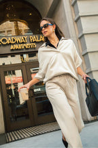 Umgee USA Ecru Sweatshirt Johnny Collar Long Sleeve Casual Basic Top Ecru b6973766-5fea-4f86-8cb8-dd3e304ac36f-Max Trendsi