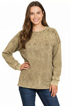 Zenana Pullover Mocha Acid Wash French Terry Exposed-Seam Top MOCHA b69d64b1-78a1-4c07-8d79-687a4e09acb0-Max-Origin Trendsi