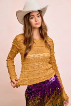 BiBi Womens Flower Lace Top Ruffles Detail Mustard Mardi Gras Color b6a7540fa40349edae0c7638bb498fa1-Max-Origin Trendsi