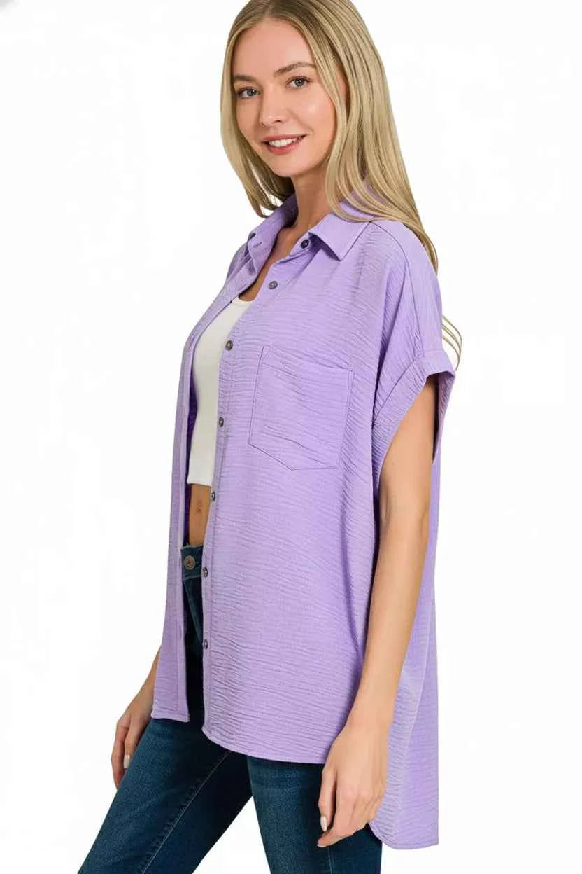 Zenana Woven Airflow Button Down Shirt
