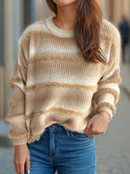 Gradient Striped Sweater Round Neck Dropped Shoulder Pullover b6b32b10-e8b1-413b-82c9-9b8a0c2d9e39-Max Trendsi