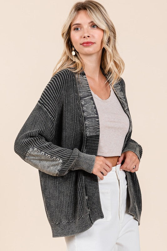 Mittoshop Black Cotton Cardigan Contrast Patch Open Mineral Wash Knitwear b6c4d3db-0e80-4392-934e-f2d7a90d1528-Max Trendsi