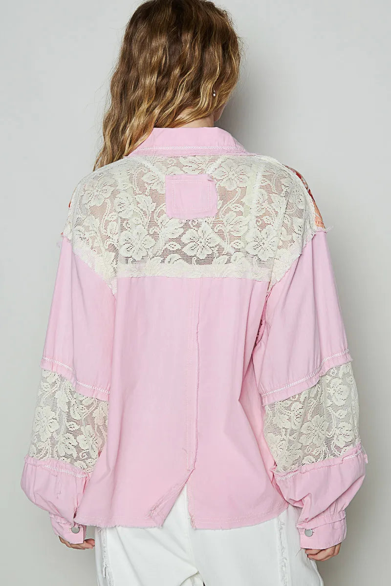 POL Jacket Pink Printed Woven Mix Raw Hem with Lace Detail Long Sleeve b6c59ce4-cfbb-4654-a309-6ee24ef7e082-Max-Origin Trendsi