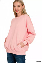 Zenana Womens Fleece Sweatshirt Pink Pigment Dye Oversized Top b6d0727a-2a6c-4ae2-8a86-091fe868054a-Max-Origin Trendsi