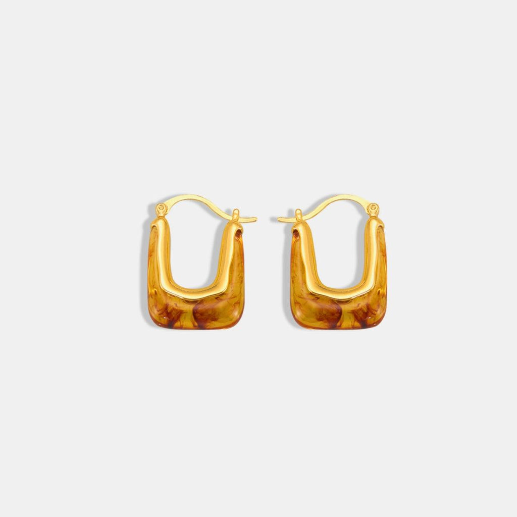 Resin Copper U Shape Earrings 18K gold-plated Jewelry Gold One Size b6d4746e-5a17-4943-b217-14d32f7de7ec-Max Trendsi