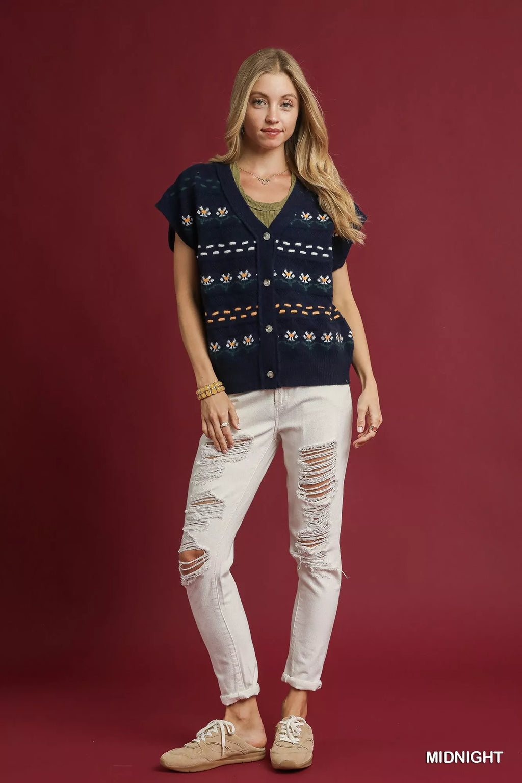 Umgee Womens Knit Vest with Floral Pattern Midnight Blue Buttoned Sweater b6e410a7-fc92-4f69-ab45-1b87bc4ae35a-Max-Origin Trendsi