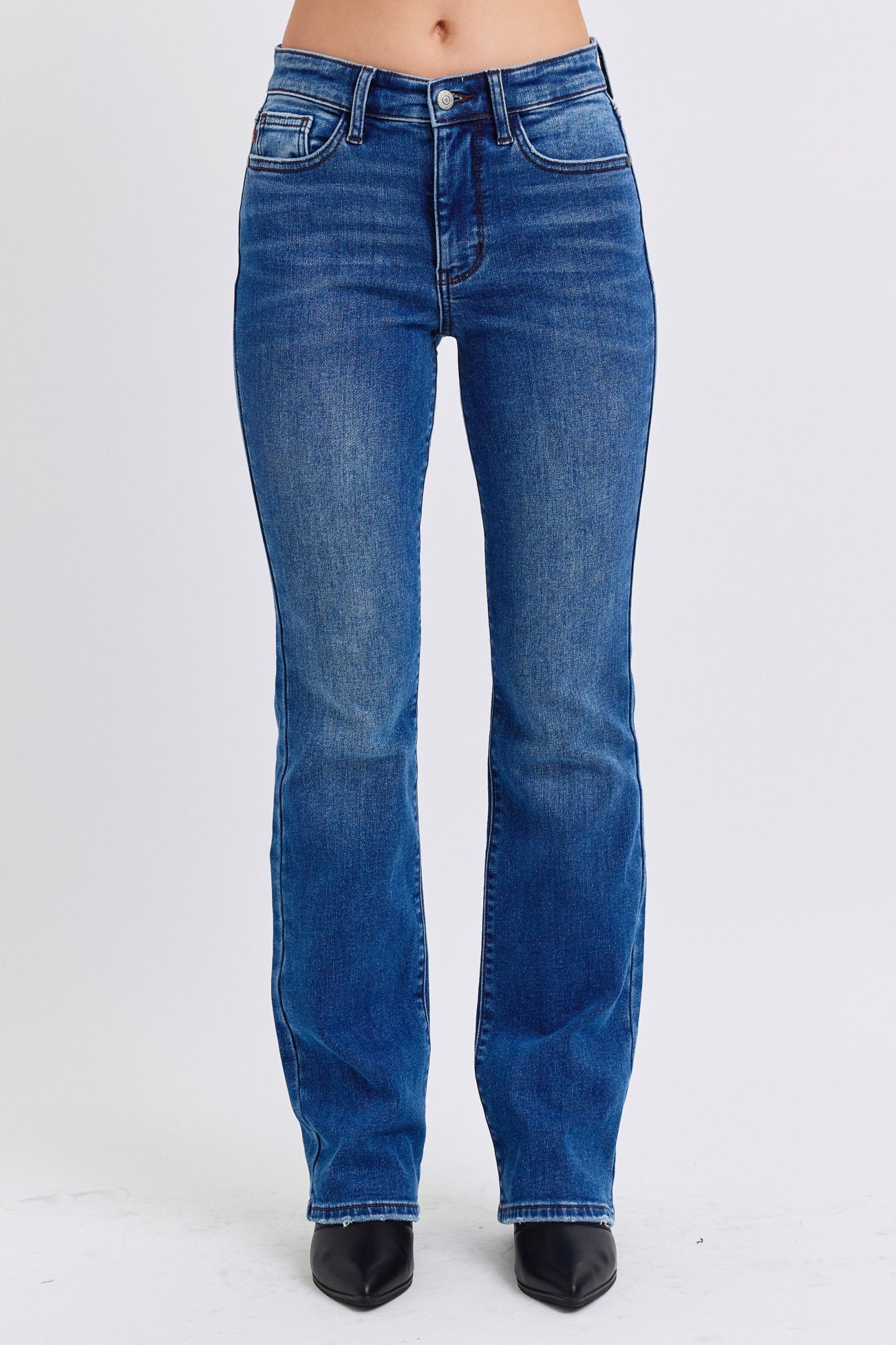 Judy Blue USA Women Bootcut Jeans Run Mid-Rise Denim with Thermal Lining