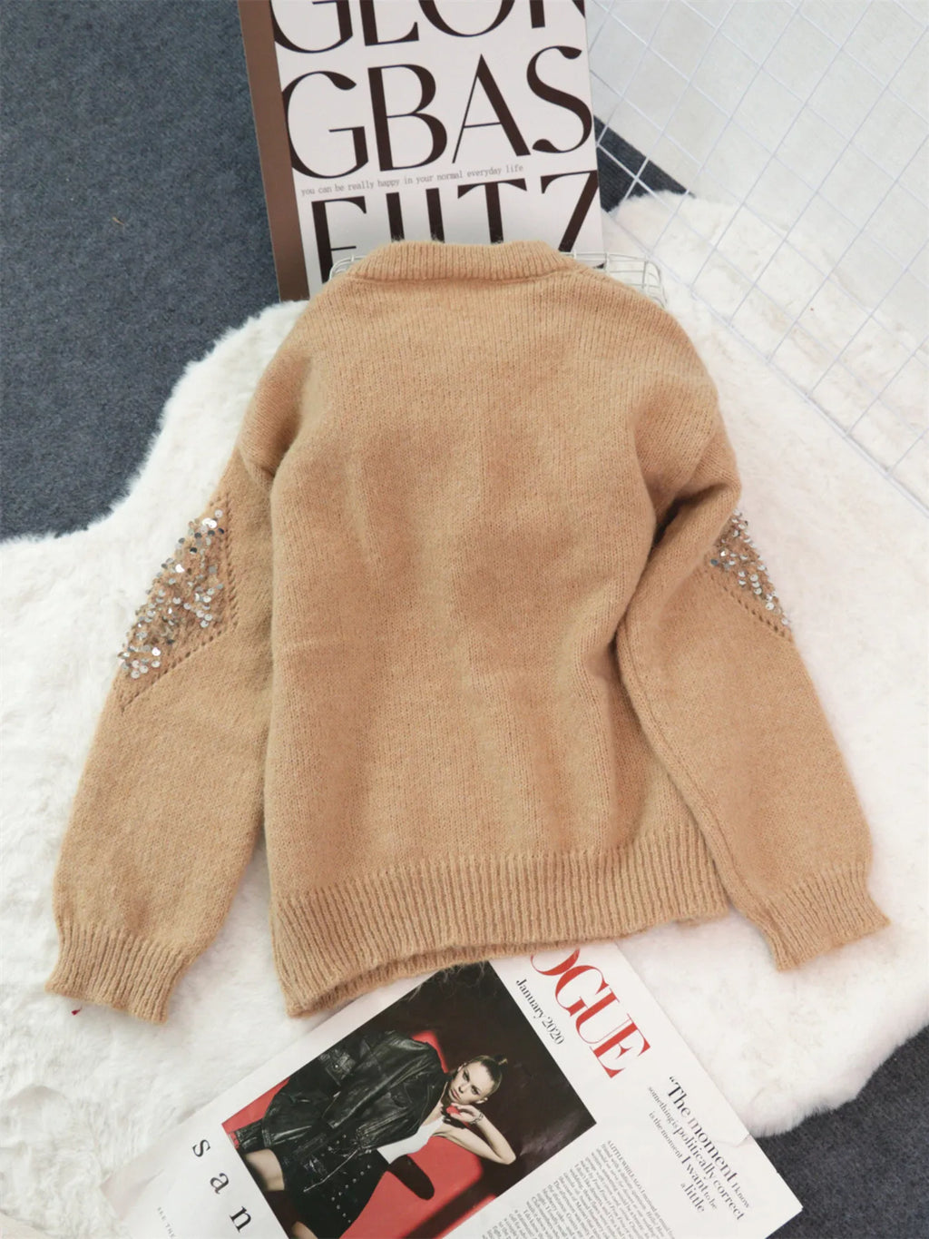 Women's Sweater Sequined Diamond Pattern Oversized Knitwear b6fb076d123b4084a1a4299993bc9071-Max-Origin Trendsi