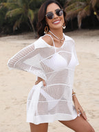 Cover-Up Dress Hollow Out Collared Neck Short Sleeve Sheer Openwork b6fc7d82-c262-4076-86b4-9dd9115188f7-Max Trendsi