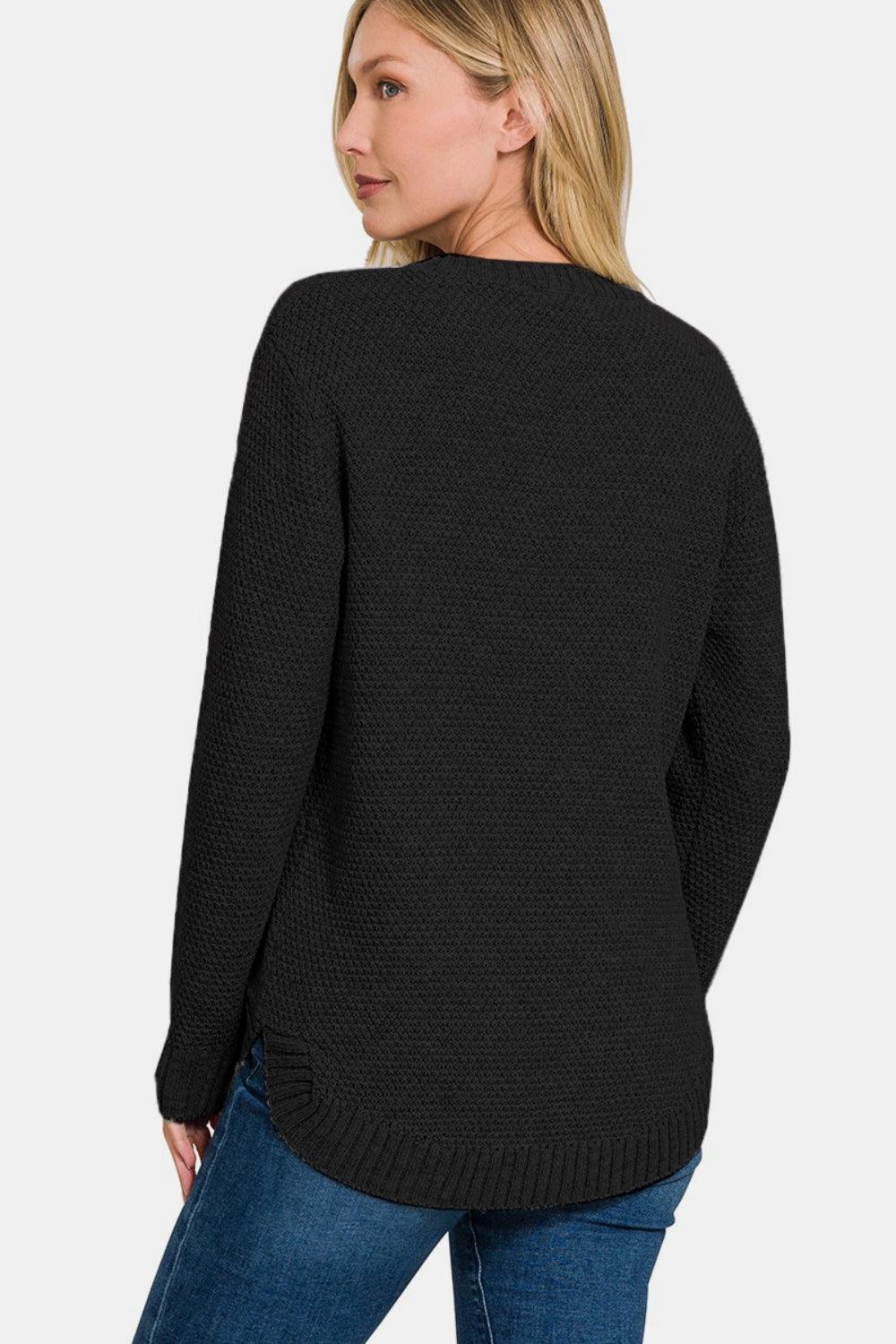 Zenana Sweater Round Neck Long Sleeve Curved Hem b7047e7e-9ea2-4f37-86d3-0647a5515e98-Max Trendsi