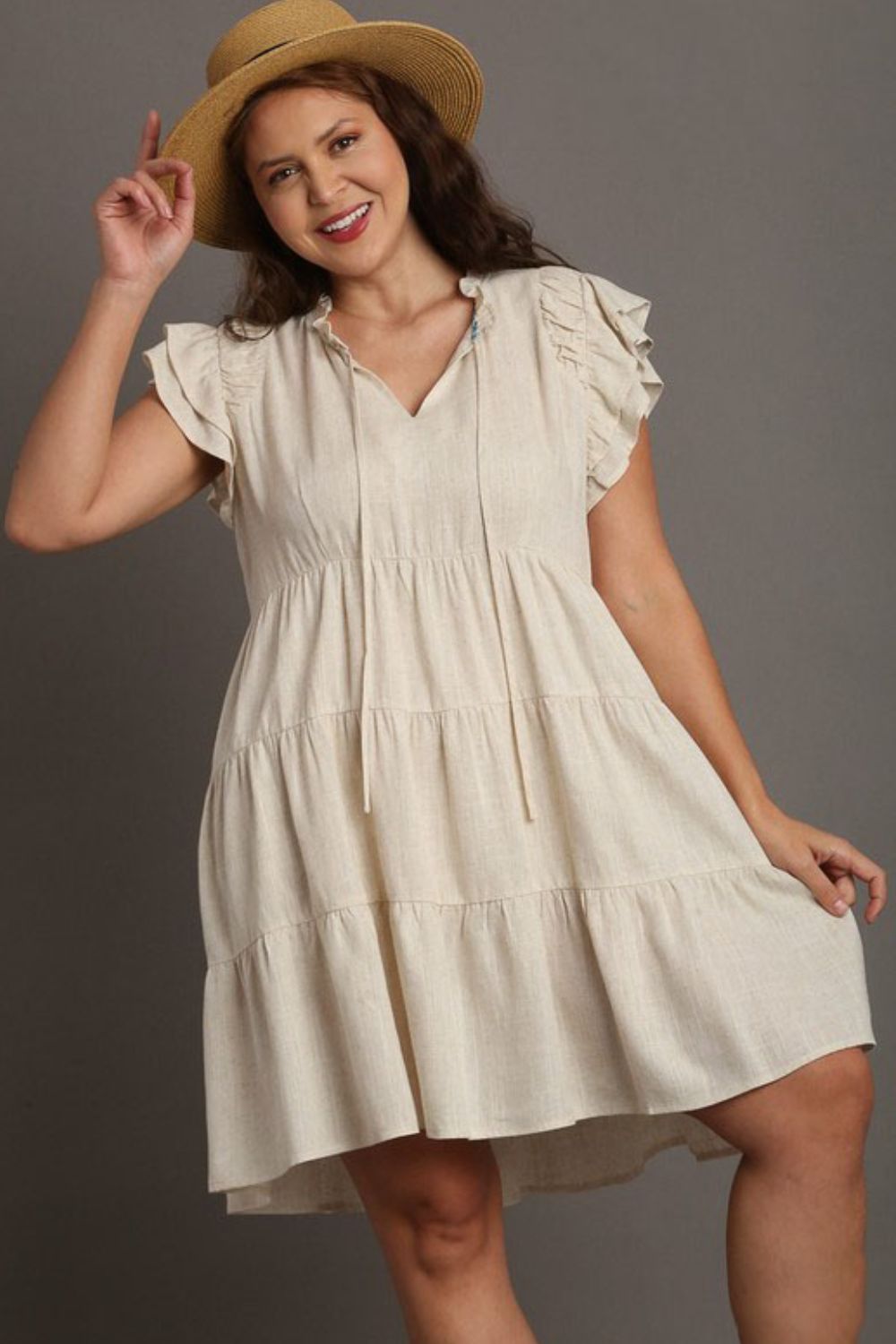 Umgee Mini Dress Linen A-line Tiered Ruffle Short Sleeve b70a109f-c527-4a8e-8f9a-04b7e7ce8ca3-Max Trendsi