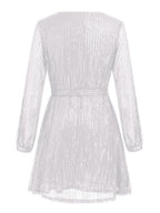 Sequin Mini Dress Tie Waist Long Sleeve Short Women Party Lined Dresses b70ab24b-294e-4f21-8917-d19ba59e9623-Max Trendsi